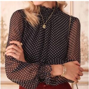 Sezane Polka Dot Cathy Turtleneck Blouse